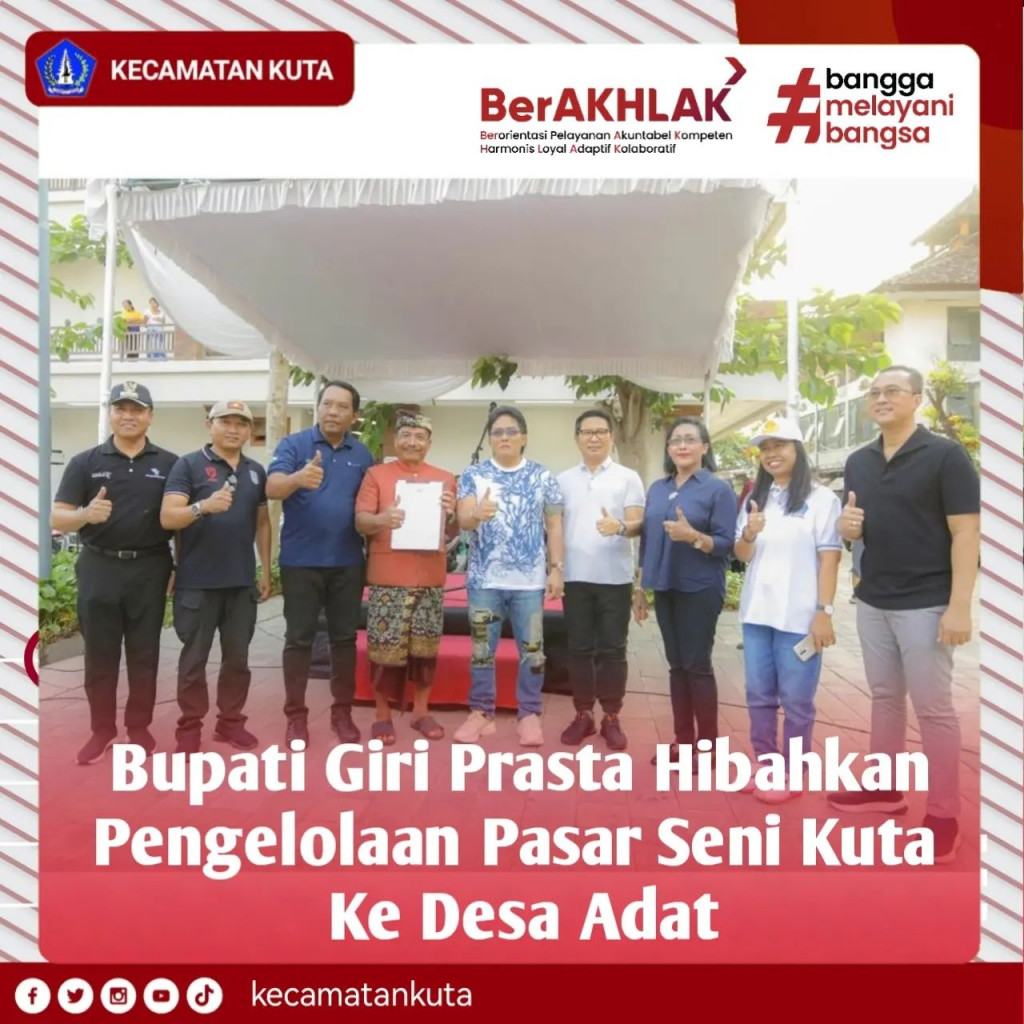 Bupati Giri Prasta Hibahkan Pengelolaan Pasar Seni Kuta Ke Desa Adat